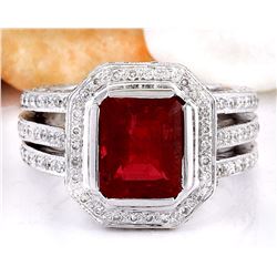 5.50 CTW Natural Rubelite 18K Solid White Gold Diamond Ring