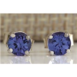 1.00 CTW Natural Tanzanite Earrings In 14K Solid White Gold