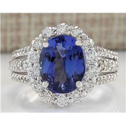 6.72 CTW Natural Tanzanite And Diamond Ring In 18K White Gold