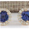 Image 1 : 2.90CTW Natural Tanzanite And Diamond Earrings 18K Solid Yellow Gold