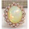 Image 1 : 8.11 CTW Natural Opal And Diamond Ring In 18K Rose Gold