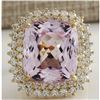 Image 1 : 21.94 CTW Natural Kunzite And Diamond Ring 18K Solid Yellow Gold