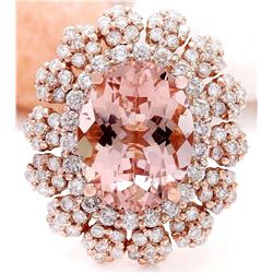 7.86 CTW Natural Morganite 18K Solid Rose Gold Diamond Ring
