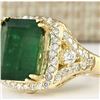 Image 2 : 6.50 CTW Natural Emerald And Diamond Ring In 14k Yellow Gold