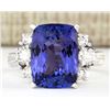 Image 1 : 7.10 CTW Natural Blue Tanzanite And Diamond Ring 18K Solid White Gold
