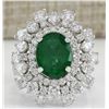 Image 1 : 5.71 CTW Natural Colombian Emerald And Diamond Ring In 14K White Gold
