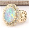 Image 2 : 6.40 CTW Natural Opal And Diamond Ring In 14k Yellow Gold