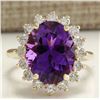 Image 1 : 7.26 CTW Natural Amethyst And Diamond Ring In 14K Solid Yellow Gold