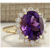 Image 2 : 7.26 CTW Natural Amethyst And Diamond Ring In 14K Solid Yellow Gold