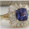 Image 2 : 3.44 CTW Natural Blue Tanzanite And Diamond Ring 14K Solid Yellow Gold