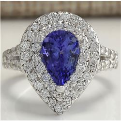 3.53 CTW Natural Tanzanite Diamond Ring 18K Solid White Gold