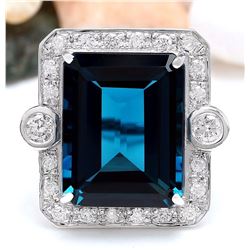 32.09 CTW Natural Topaz 14K Solid White Gold Diamond Ring