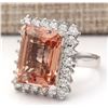 Image 2 : 15.08 CTW Natural Morganite And Diamond Ring In 14K White Gold