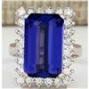 Image 1 : 9.05 CTW Natural Blue Tanzanite And Diamond Ring 18K Solid White Gold