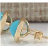 Image 2 : 3.00 CTW Natural Turquoise Earrings 18K Solid Yellow Gold