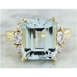 7.90 CTW Aquamarine 14K yellow Gold Diamond Ring