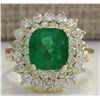 Image 1 : 4.34 CTW Natural Emerald And Diamond Ring 14K Solid Yellow Gold
