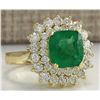 Image 2 : 4.34 CTW Natural Emerald And Diamond Ring 14K Solid Yellow Gold