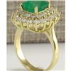 Image 3 : 4.34 CTW Natural Emerald And Diamond Ring 14K Solid Yellow Gold