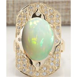7.38 CTW Natural Opal And Diamond Ring In 18K Yellow Gold