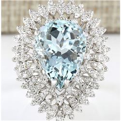8.52 CTW Natural Aquamarine And Diamond Ring In 14k Solid White Gold