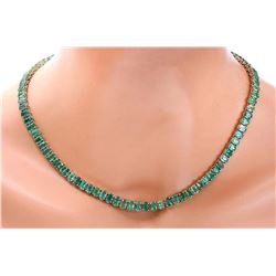 48.00 CTW Natural Emerald 14K Solid Yellow Gold Necklace