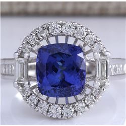 5.26CTW Natural Blue Tanzanite And Diamond Ring In 18K Solid White Gold