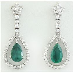 8.80 CTW Emerald 14K White Gold Diamond Earrings