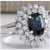 Image 2 : 3.32 CTW Natural Blue Sapphire Diamond Ring 18K Solid White Gold