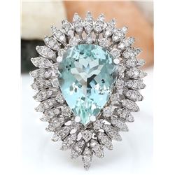7.18 CTW Natural Aquamarine 18K Solid White Gold Diamond Ring
