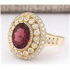 Image 2 : 3.70 CTW Natural Pink Tourmaline And Diamond Ring 18K Solid Yellow Gold