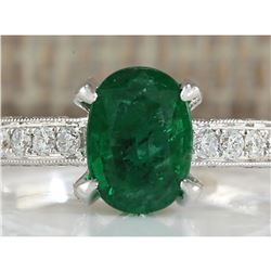 2.11 CTW Natural Emerald And Diamond Ring In 18K White Gold