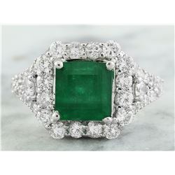 4.50 CTW Emerald 18K White Gold Diamond Ring