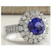 Image 2 : 4.03 CTW Natural Blue Tanzanite And Diamond Ring In 18K White Gold