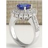 Image 3 : 4.03 CTW Natural Blue Tanzanite And Diamond Ring In 18K White Gold