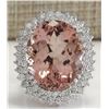 Image 1 : 27.54 CTW Natural Peach Morganite And Diamond Ring In 18K Solid White Gold