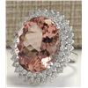 Image 2 : 27.54 CTW Natural Peach Morganite And Diamond Ring In 18K Solid White Gold