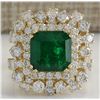Image 1 : 7.02CTW Natural Emerald And Diamond Ring 18K Solid Yellow Gold
