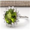 Image 2 : 7.60 CTW Natural Peridot And Diamond Ring In 14k White Gold
