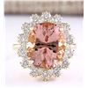 Image 1 : 8.65 CTW Natural Morganite And Diamond Ring In 18K Solid Yellow Gold