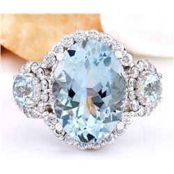 6.00 CTW Natural Aquamarine 14K Solid White Gold Diamond Ring