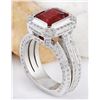Image 4 : 5.50 CTW Natural Rubelite 14K Solid White Gold Diamond Ring