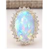Image 1 : 9.18 CTW Natural Opal And Diamond Ring In 18K Yellow Gold