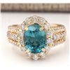 Image 1 : 5.89 CTW Natural Blue Zircon And Diamond Ring 18K Solid Yellow Gold