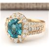 Image 2 : 5.89 CTW Natural Blue Zircon And Diamond Ring 18K Solid Yellow Gold
