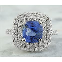 4.92 CTW Sapphire 18K White Gold Diamond Ring