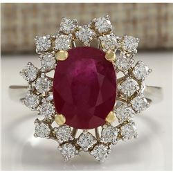3.91 CTW Natural African Ruby And Diamond Ring 18K Solid White Gold