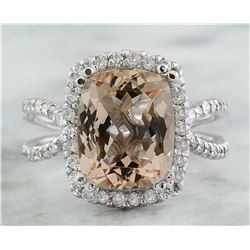 4.93 CTW Morganite 18K White Gold Diamond Ring