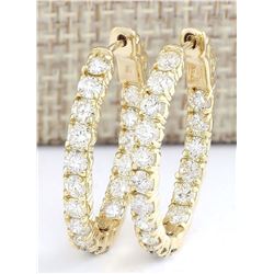 3.20 CTW Natural Diamond Hoop Earrings 18K Solid Yellow Gold