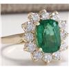 Image 2 : 4.11 CTW Natural Emerald And Diamond Ring 18K Solid Yellow Gold